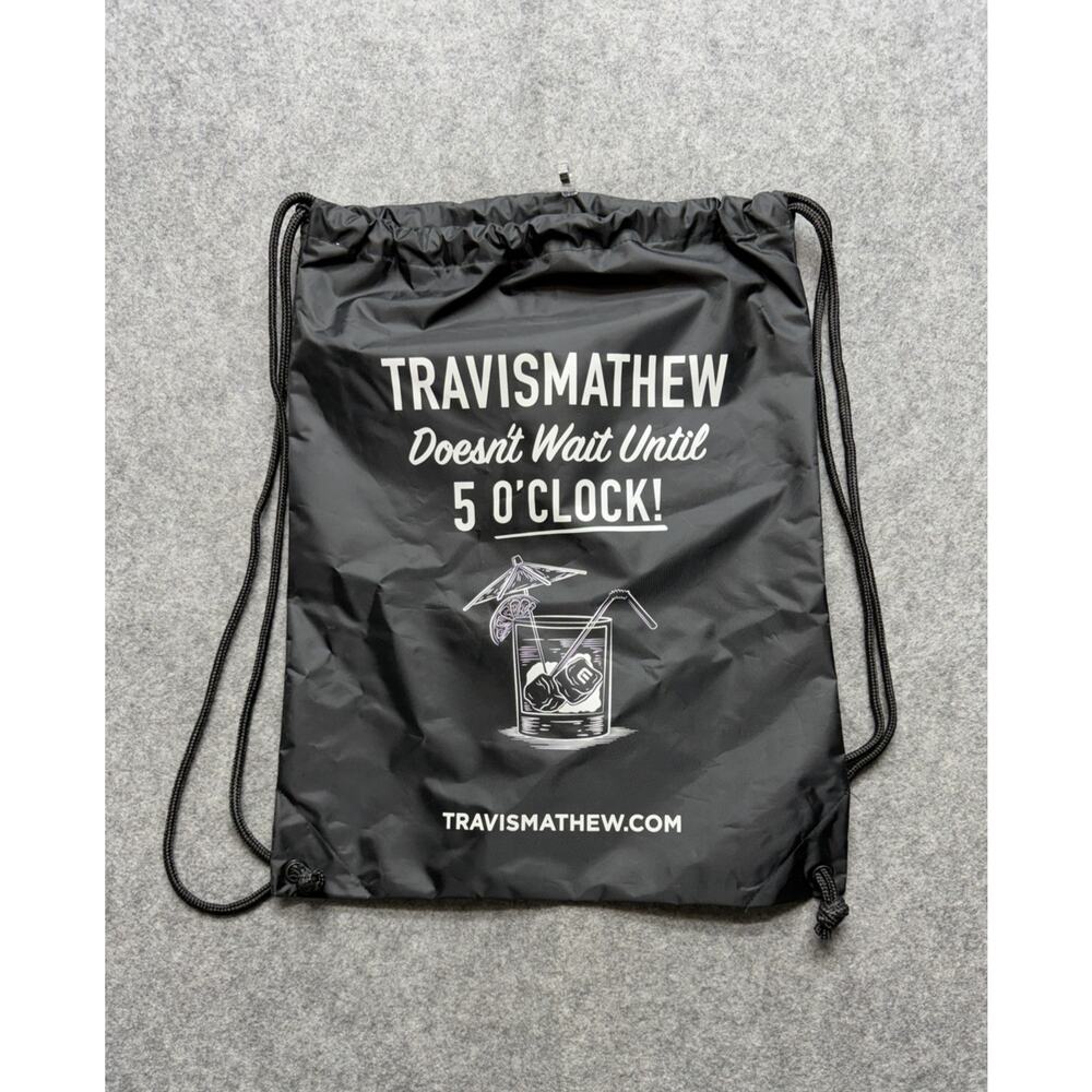 Travis Mathew Bag Mens Medium Black Drawstring Backpack Beach Travel Graphic